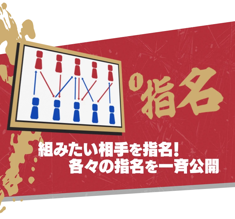 ①指名 組みたい相手を指名!各々の氏名を一斉公開